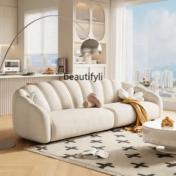 Cream Style Technology Audinys Sofa Svetainė Moderni minimalistinė Nauja šviesi prancūziška Kūrybinė odinė žiedlapių sofa