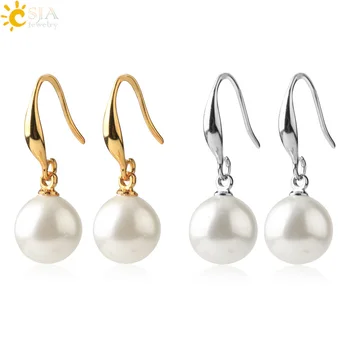 CSJA 2020 Natūralūs apvalūs gėlavandenių perlų auskarai žmonai Aukso sidabro spalvos korėjietiški papuošalai Pendientes Mujer Moda S654