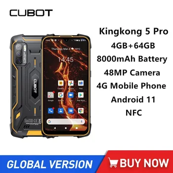 Cubot KingKong 5 Pro vandeniui atsparūs tvirti išmanieji telefonai Octa Core 4GB+64GB 8000mAh 48MP kamera Dvigubas garsus garsiakalbis 4G mobilusis telefonas NFC