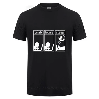 Custom Printed Work Home Sleep Geek Computer Nerd Gift Funny T Shirts Men Short Sleeve Round Neck Cotton T-Shirt Summer Tops Tee