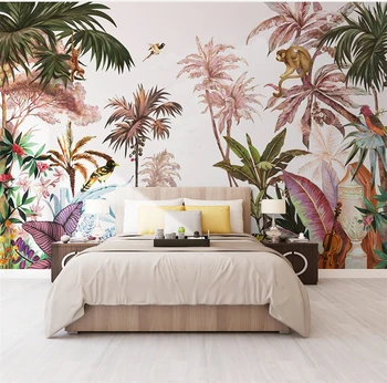 Custompink Pietryčių Azijos atogrąžų augalų beždžionių freska tapetai TV fonas sieninis popierius miegamojo svetainės sienų popieriaus dekoras