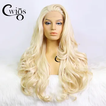 Cwigs Blonde HD 13x4 Skaidrus nėrinių priekinis perukas Minkštas laisvas banga Sintetiniai perukai moterims Karščiui atsparus pluoštas Plaukai Cosplay Perukas