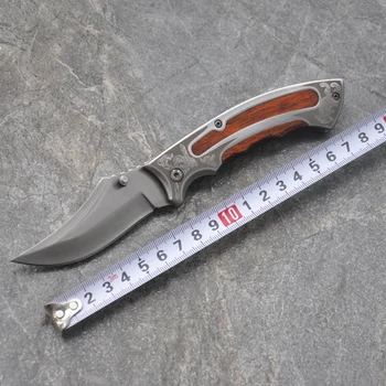 Damasko taktinis išgyvenimo peilis sulankstomas peilis 440C kišeniniai medžiokliniai peiliai Medinė rankena Lauko įrankiai EDC Multitools peilis