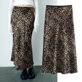 Dave&Di French Ladies High Street Fashion Leopard Print Midi Sijonas Moterys Mujer Faldas Moda 2024 Sijonai Moteriški XS-L