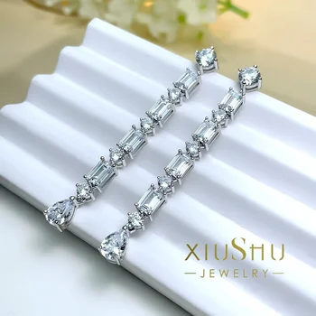 Desire Nauji didelio anglies deimanto puokštės vandens lašo auskarai moterų madai ilgi su 925 sidabro nišos dizainu