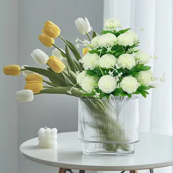 Didelis dydis 5 galvos Dirbtinės gėlės Balta rožinė Hortenzija Šilkas 