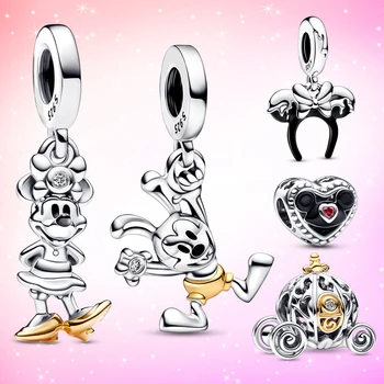 Disney 100-mečio Minnie Mickey Mouse Dangle Charm Gold Color Disneyland Dangle for Moment Bracelet