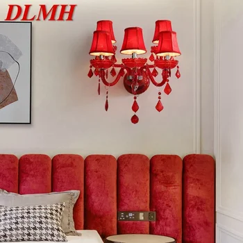 DLMH Raudona vestuvinė krištolo sieninė lempa europietiško stiliaus žvakių lempa Prabangi svetainė Restoranas Miegamasis Vila Hotel