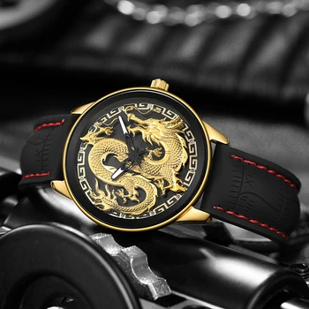 Dragon Clock Quartz Rankinis laikrodis Vyriškas laikrodis Juodo aukso laikrodžiai Aukštos kokybės graviravimo ciferblato dėklas Reloj Man Hombre Relogio Masculino
