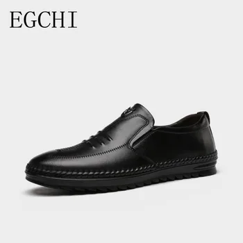 Egchi Natūralios odos vyriški laisvalaikio batai Prabangus prekės ženklas Vyriški loaferiai Mokasinai Kvėpuojantis slydimas ant juodų vairavimo batų