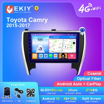 EKIY T7 QLED Android 10.0 Automobilinis radijas Toyota Camry 2015-2017 Multimedijos grotuvas Carplay automatinis radijas Stereo Navi Wifi GPS kamera