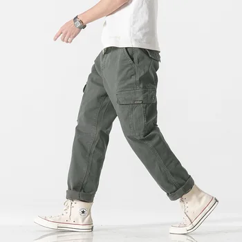 Elmsk Naujos vyriškos vasarinės laisvalaikio kelnės su mikro elastingu tiesiu vamzdeliu ir keliomis kišenėmis Japoniškos darbo drabužių kelnės madingas prekės ženklas l