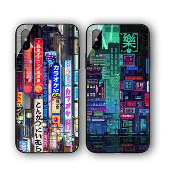 Estetinis Tokijo neoninių šviesų miesto gatvės telefono dėklas, skirtas iPhone 11 12 13 14 Pro Max 7 8 Plus X Xr Xs Max Se2020 grūdintas stiklas
