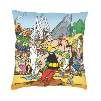 Fashion Anime Asterix And Obelix Throw Pillow Case 60*60cm for Sofa Getafix Cushion Cover Car Pillowcover Dvipusis spausdinimas