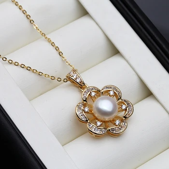 Fashion Gėlavandenių perlų vėrinio pakabukas moterims,Paauksuotas tikras perlų pakabukas 925 Sidabrinis vėrinys Vestuvių mergaitės dovana