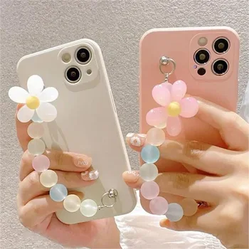 Fashion Mobile Phone Color Beaded Lanyard Universal Phones Keychain Flower Pendant Wrist Strap Portable Anti Lost Chain