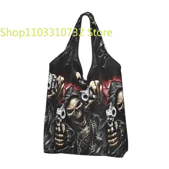 Fashion Skull Bakalėjos pirkinių krepšiai Custom Shopper Tote Pečių krepšys Didelės talpos nešiojama magiška gotikinė rankinė