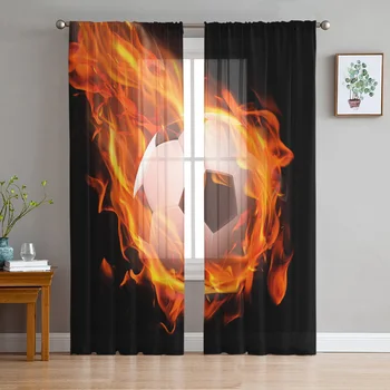 Flame Football Black Soccer Sheer Užuolaidos miegamojo svetainės dekoravimui Langų užuolaidos Virtuvė Tulle Voile Organza užuolaidos