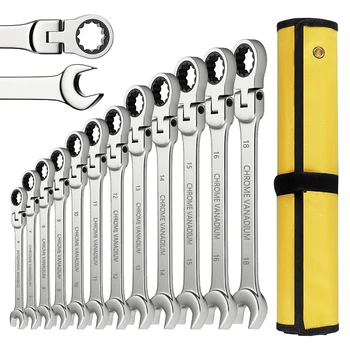 Flex Head Ratcheting Wrench Set,Combination End Spanner rinkiniai, Chrome Vanadium plieniniai rankiniai įrankiai Socket Key Ratchet veržliarakčio rinkinys