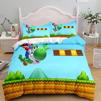 Game Super Mario Luigi antklodės užvalkalo komplektas Dvigubas pilno karaliaus dydžio patalynės komplektas Šiltas komforto poliesterio antklodės užvalkalas vaikams Dovana