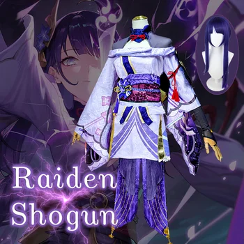 Genshin Impact Raiden Shogun Cosplay kostiumas Žakardo audinio uniformos perukas Anime kinų stiliaus Helovino kostiumai moterims Žaidimas