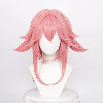 Genshin Impact Yae Miko Cosplay Wig Galvos odos modeliavimas Rožinis ilgo stiliaus sintetiniai plaukai + laisvo peruko kepurė