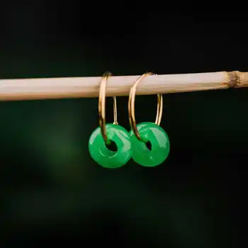 Genuine Green Jadeite Gemstone Hoop auskarai AAA++ Cultured Lucky