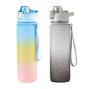 Geriamojo butelio gradiento spalvos žymeklis Motyvacinis vandens butelis su fiksavimo dangčiu 34OZ sandarus didelis sportinis gėrimas