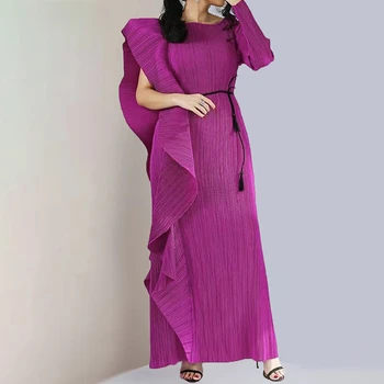 GGHK Miyake 2023 m. ruduo Nauja plisuota netaisyklinga suknelė Suknelė Mados originalaus dizaino moteriška vidutinio ilgio elegantiška plona suknelė