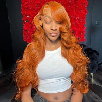 Ginger Body Wave Nėrinių priekis Žmogaus plaukų perukai moterims Brazilijos 30 40 colių oranžinė laisvo kūno banga 13x4 13x6 Hd nėrinių priekinis perukas