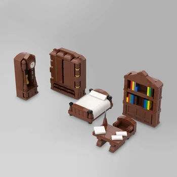 Gobricks MOC Retro Senas miegamasis Viduramžių namų aksesuarai Statybinių blokų rinkinys Senelio laikrodžio lavinimo kaladėlių žaislai vaiko dovanai