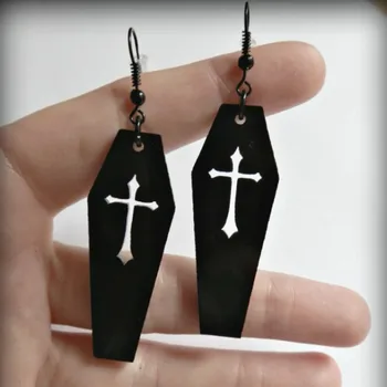 Goth Black Coffin Cross Drop Dangle auskarai moterims Girl Gift Fashion Punk Charm papuošalų aksesuarai didmeninė prekyba