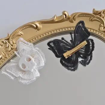 Gotikinis plaukų segtukas Angelas drugeliui Galvos apdangalas Steampunk skeletas galvos plaukų segtukams Plaukų aksesuarai šokiui Helovinas De P6V6