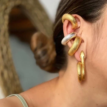 Greatera Madinga aukso spalva Stambus apvalus ausų rankogalių spaustukas ant auskarų moterims Netikras auskarų vėrimo vamzdelis Storos ausų sąvaržos Metaliniai papuošalai