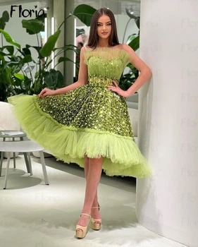 Green Beaded Sequins Prom Dress A Line Midi Long Party Gowns Xmas Outfit Night Dress for Dinner Arabic Vestidos De Noche Custom