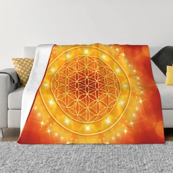 Gyvybės gėlė Auksinė šviesos energija Itin minkšta vilna mesti antklodę Flanelė Geometrinės mandalos antklodės lovai Namų sofos antklodė