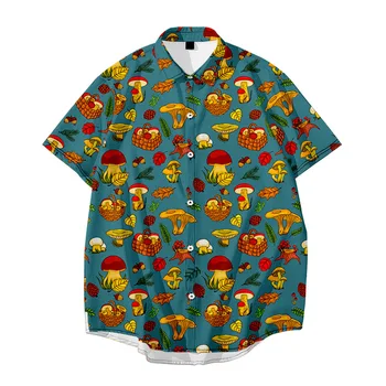 Havajų grybų marškiniai vyrams Vintažiniai drabužiai Kūrybinė 3D tapyba Šaunūs retro sagos marškiniai Paplūdimio atostogos