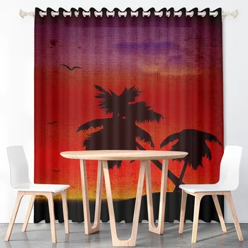 HD Romantiškas vasaros saulėlydis Kokosų medžiai Užuolaidos Vandenyno paplūdimys Povandeniniai pasauliai Pasirinktinis plonas poliesterio audinys Miegamieji Dekoracijos