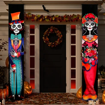 Helovino dekoravimo kabančių durų užuolaidų reklamjuostė Meksikos mirusiųjų vakarėlio dienos prieangio ženklas Picado Papel Meksikos fiestos ženklo vakarėlis