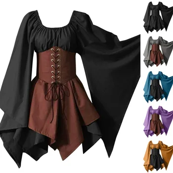 Helovino rūmai Viktorijos viduramžių renesanso vintažinė fėja Elfas Cosplay kostiumas moterims Princesės tvarsčio karnavalo vakarėlio suknelė