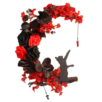 Helovino vainikas lauke Helovino vainikas Dirbtiniai rožių vainikai su juoda dirbtine rože Tamsus gotikos stilius sukurti