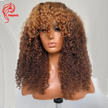 Hesperis Brazilijos Ombre blondinės perukai Žmogaus plaukai Blondinė Afro Kinky Garbanotas Perukas Žmogaus plaukų mašina Pagamintas galvos odos viršutinis perukas su kirpčiukais