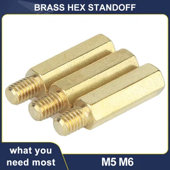 Hex Brass Standoff Thread M5 M6*L+C mm Tarpiklis Sraigtinis stulpas PCB Kompiuteris PC Pagrindinė plokštė Moteriškas vyriškas atsiskyrimo tarpiklis 10-50vnt