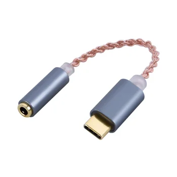 HIFI DAC ausinių stiprintuvas USB tipas C į 3,5 mm ausinių garso adapteris 32 bitų 384 KHz skaitmeninis dekoderis AUX keitiklis Pilka