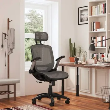 High Back Desk kėdė - reguliuojama galvos atrama su atverčiamomis rankomis, kompiuterinių žaidimų kėdė, biuro juosmens atrama ir PU ratų pasukimas
