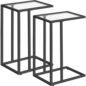 HOOBRO C formos galinio stalo komplektas iš 2, grūdinto stiklo užkandžių šoninis staliukas, televizoriaus padėklo stalas mažai erdvei, sofa sofa ir lova