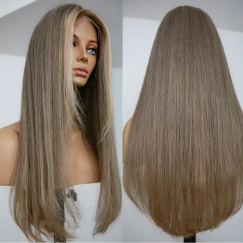 Ilga tiesi pelenų blondinė su blondinės akcentais Nėrinių priekinis perukas Mergelės žmogaus plaukai Pilni nėrinių perukai moterims HD 13x6 gilus atsiskyrimas