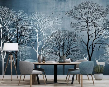 Individualūs tapetai šilko medžiaga Šiuolaikinis miško briedžių gyvūnas Rankomis dažytas televizorius sofos fonas sienų tapetai 3d papier peint