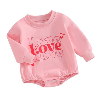 Infant Baby Girl Boy Valentino dienos džemperis Romper Letter Print CrewnecK Loose Fit Bubble Body Fall Winer drabužiai