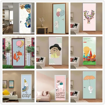 Ins Animacinis lipdukas ant durų PVC lipnūs vandeniui atsparūs tapetai nuimami freskos lipdukai Namų dekoras Mieli gyvūnai Plakatai